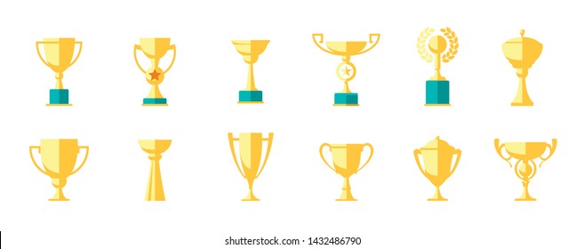 Cup winner Icon set isolated on white background. Trophy Cup symbol flat style for your web site design and Logo competition, app, UI. Vector illustration