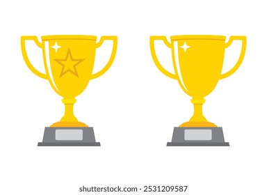 Cup-Sieger-Symbol, Vektorgrafik im flachen Design. Konzeptschild des Champion Award. Führung glücklich erfolgreich.
