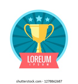Cup winner logo. Emblem. The idea of achieving victory. Logo competition. Trophy in flat style. Vector sign template.