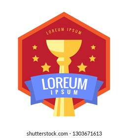 Cup winner logo. Emblem. The idea of achieving victory. Logo competition. Trophy in flat style. Vector sign template.