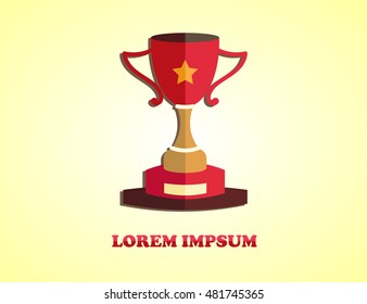 Cup winner logo. Flat styled vector sport or science emblem. The idea of achieving victory. Logo competition.