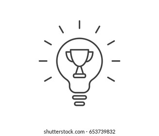 Cup winner logo. The idea of achieving victory. Cup in a glowing light bulb. Idea winner icon. Champion idea icon. Light bulb icon. Lamp illustration