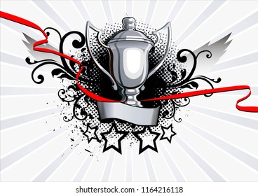Cup winner with rays background and grunge elements