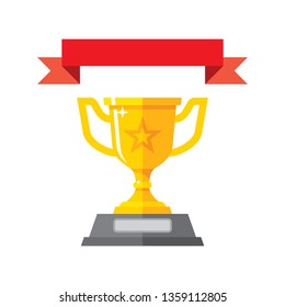 Cup winner and ribbon creative icon vector illustration in flat style design. Champion award concept sign. Leadership happy successful. Victory prize tropy graphic design symbol. 