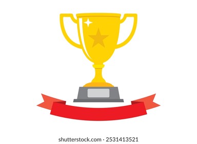  Ganador de la taza y Ilustración vectorial de icono creativo de la cinta en diseño de estilo plano. Signo de concepto de premio de campeón.