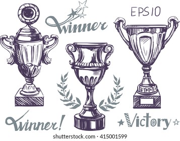 Cup winner set. sketch. vector