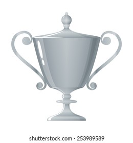 Cup of winner, silver trophy cup on white background , vector illustration