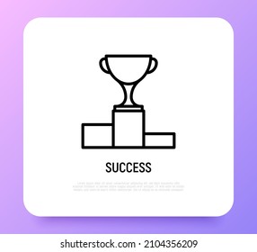 Cup for winner thin line icon. Symbol of victory, success. Sport prize. Modern vector illustration.