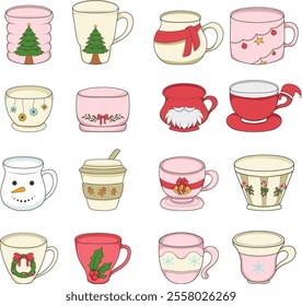 cup with winter decoration cartoon