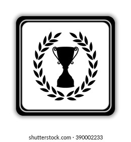 Cup with wreath -  black vector icon