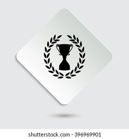 Cup with wreath - black vector icon  on a paper button