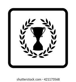 Cup with wreath -  black vector icon