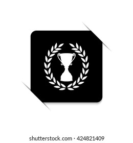 Cup with wreath  - black vector icon