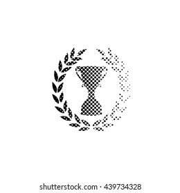 Cup with wreath - black vector icon;  halftone illustration