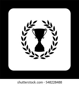 Cup with wreath  - black vector icon