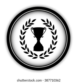 Cup with wreath - vector icon; round  button with shadow