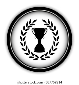 Cup with wreath - vector icon; round  button with shadow
