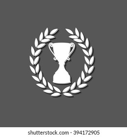 Cup with wreath - white vector  icon with shadow