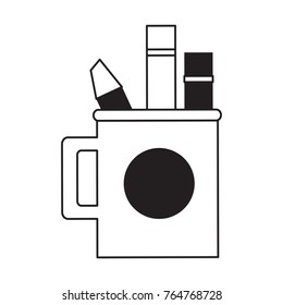 cup with writing tools icon