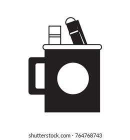 cup with writing tools icon
