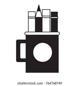 cup with writing tools icon