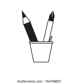 cup with writing tools icon