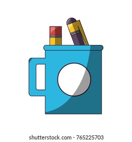 cup with writing tools icon