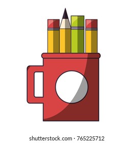cup with writing tools icon