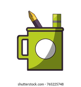 cup with writing tools icon
