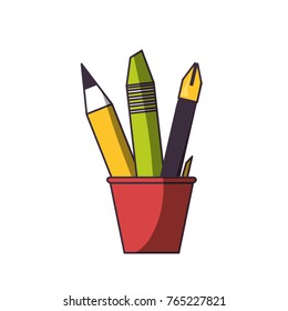 cup with writing tools icon