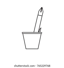 cup with writing tools icon
