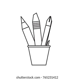 cup with writing tools icon