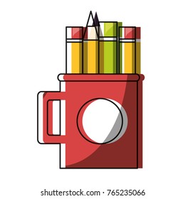 cup with writing tools icon