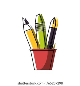 cup with writing tools icon
