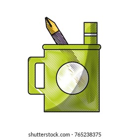 cup with writing tools icon