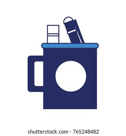 cup with writing tools icon