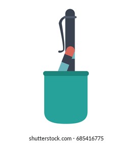 cup with writing utensils pen pencil in flat design style