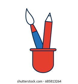 cup with writing utensils pen pencil in flat design style