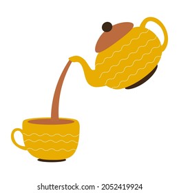 A cup with a yellow teapot on a white background for use in web design