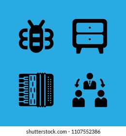cupboard, accordion, bee and manager icons vector in sample icon set for web and graphic design