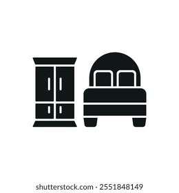 Cupboard and bed set icon vector basic design simple and modern concept graphic