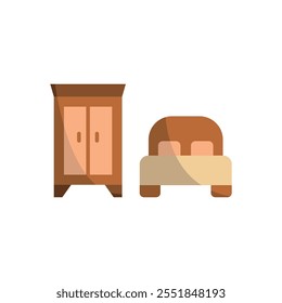 Cupboard and bed set icon vector basic design simple and modern concept graphic
