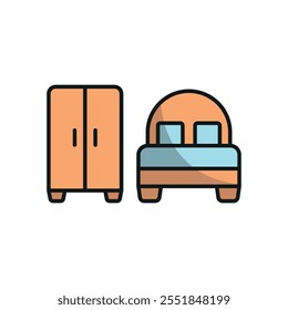 Cupboard and bed set icon vector basic design simple and modern concept graphic