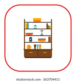 Cupboard with books and tableware