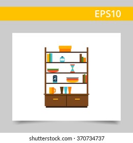 Cupboard with books and tableware