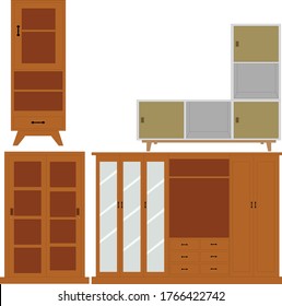 Cupboard, cabinet, drawer vector set