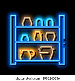 cupboard with clay products neon light sign vector. Glowing bright icon cupboard with clay products sign. transparent symbol illustration