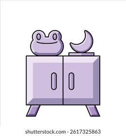 Cupboard with Decoration on Top Editable Vector Illustration for Interior and Furniture Design Themes.