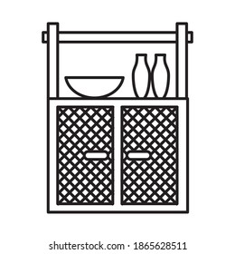 cupboard with decorative objects over white background, line style, vector illustration