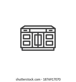 Cupboard furniture line icon. linear style sign for mobile concept and web design. Cabinet with drawers outline vector icon. Symbol, logo illustration. Vector graphics